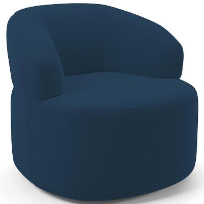 Poltrona Giratória Orgânica Para Sala De Estar Living Helena L02 Suede Azul Marinho - Lyam Decor