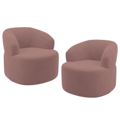 Kit 02 Poltronas Giratória Orgânica Para Sala De Estar Living Helena L02 Suede Rosê - Lyam Decor