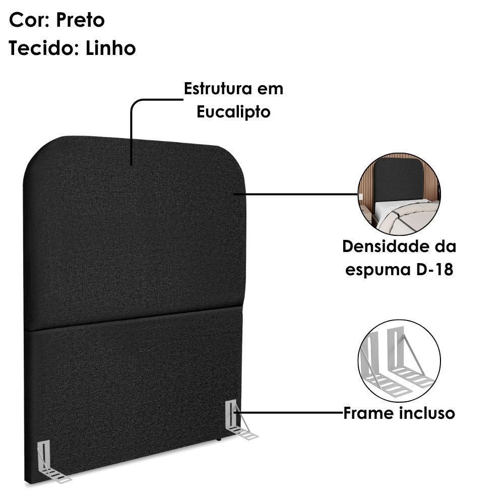 Cabeceira Solteiro 90 Cm Com Frame Alana Linho Preto Artte Preto - 5