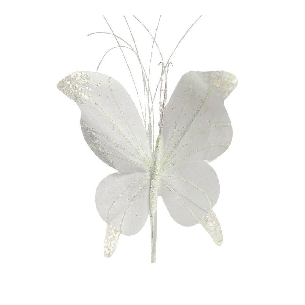 Kit 3 Borboletas Pick Natal Branca Full Glitter Luxo 23cm - Magizi - 6