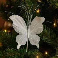 Kit 3 Borboletas Pick Natal Branca Full Glitter Luxo 23cm - Magizi - 2