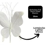 Kit 3 Borboletas Pick Natal Branca Full Glitter Luxo 23cm - Magizi - 3