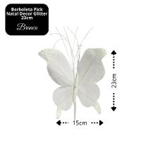 Kit 3 Borboletas Pick Natal Branca Full Glitter Luxo 23cm - Magizi - 5