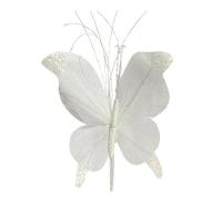 Kit 3 Borboletas Pick Natal Branca Full Glitter Luxo 23cm - Magizi - 6