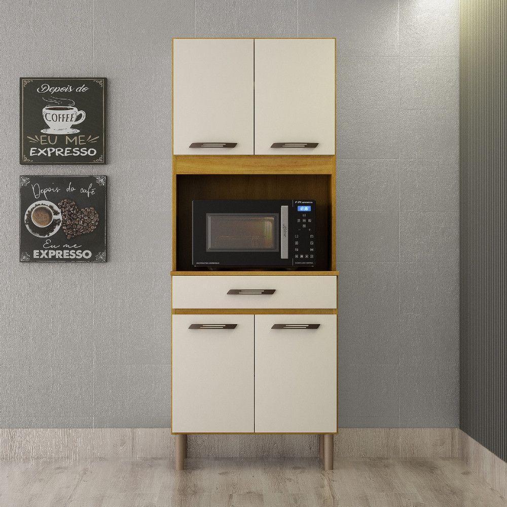 Armário De Cozinha Multiuso 4 Portas Com Espaço Micro-ondas Cinamomo/off White Acetinado - 1