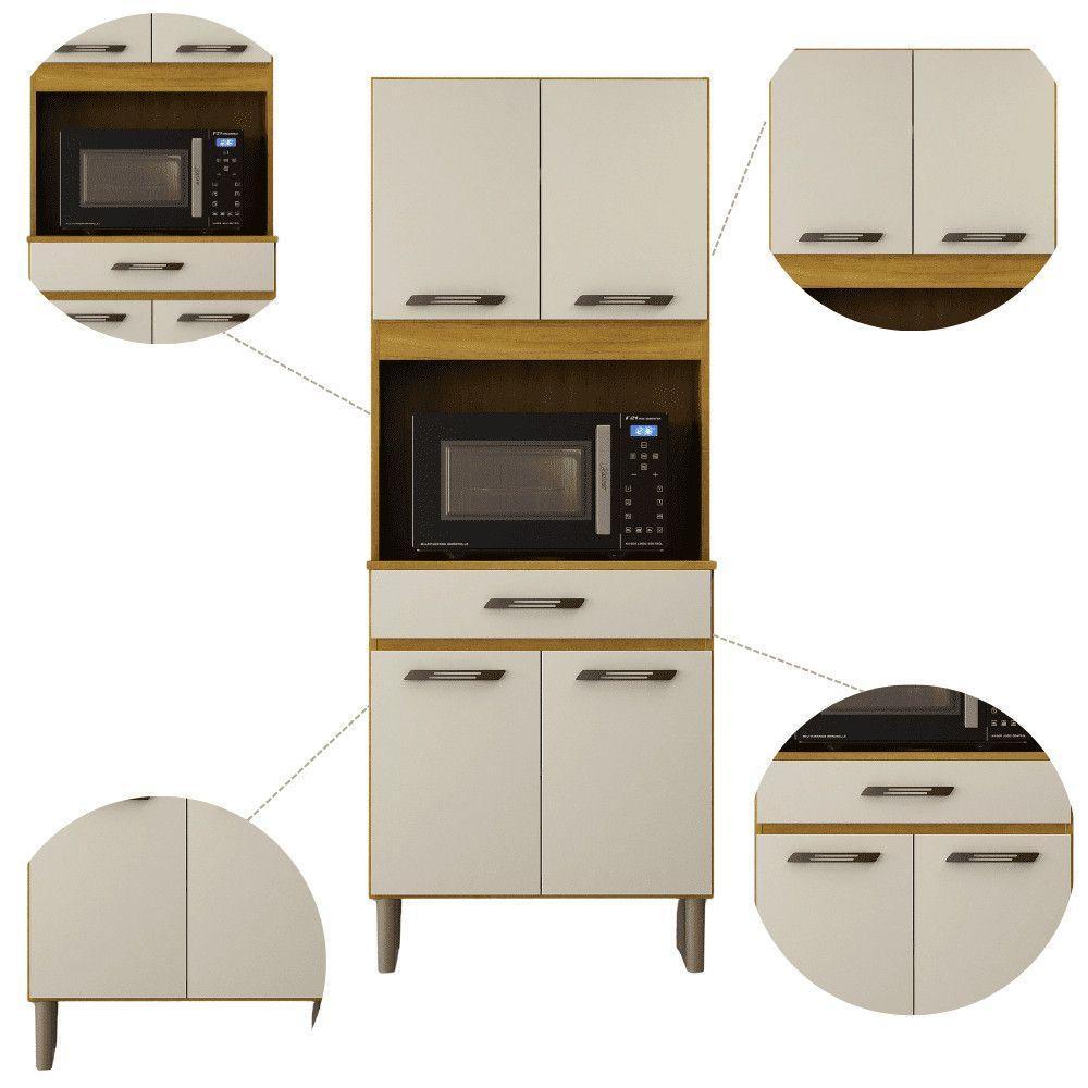 Armário De Cozinha Multiuso 4 Portas Com Espaço Micro-ondas Cinamomo/off White Acetinado - 4