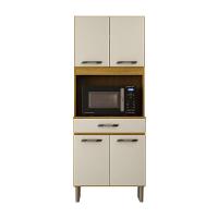Armário De Cozinha Multiuso 4 Portas Com Espaço Micro-ondas Cinamomo/off White Acetinado - 3