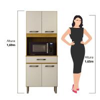 Armário De Cozinha Multiuso 4 Portas Com Espaço Micro-ondas Cinamomo/off White Acetinado - 5