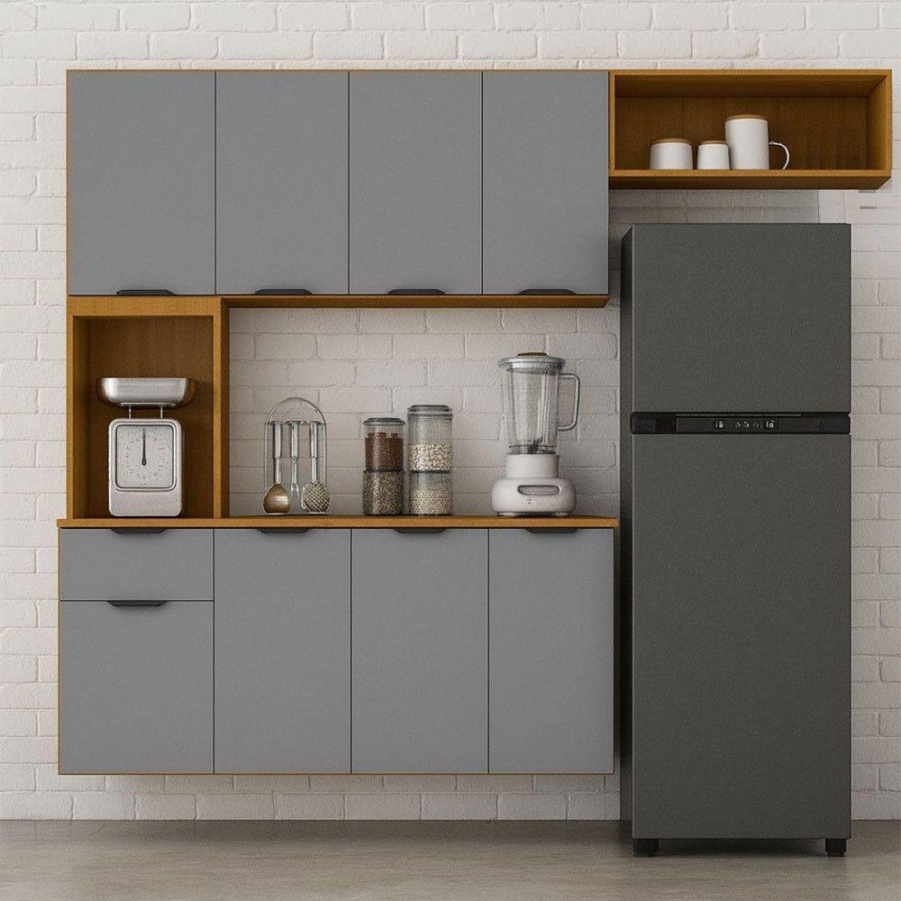 Cozinha Compacta Aura 8 Portas Com Nicho Integrado Cinamomo/cinza Acetinado - 1