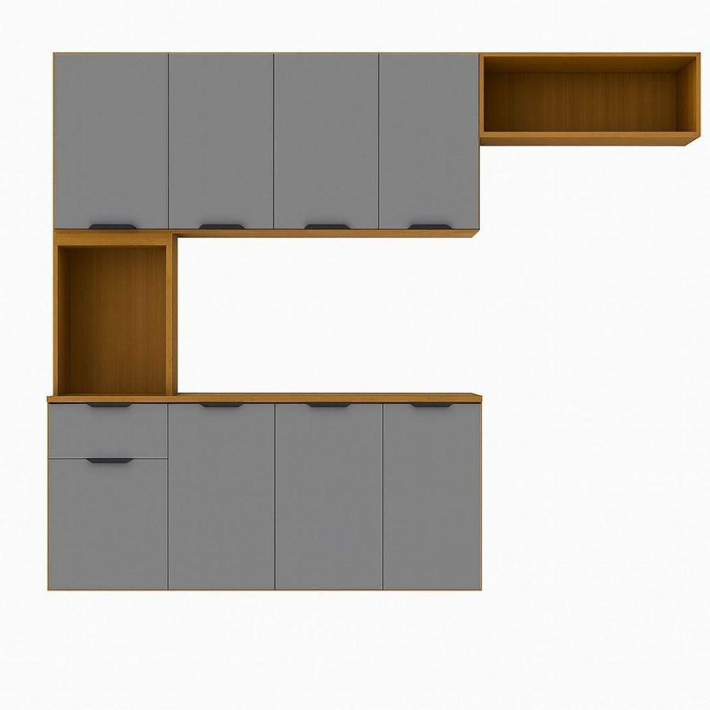 Cozinha Compacta Aura 8 Portas Com Nicho Integrado Cinamomo/cinza Acetinado - 2