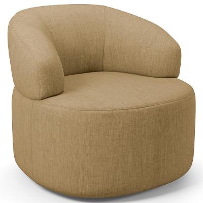 Poltrona Giratória Orgânica Para Sala De Estar Living Helena L02 Linho Bege Escuro - Lyam Decor