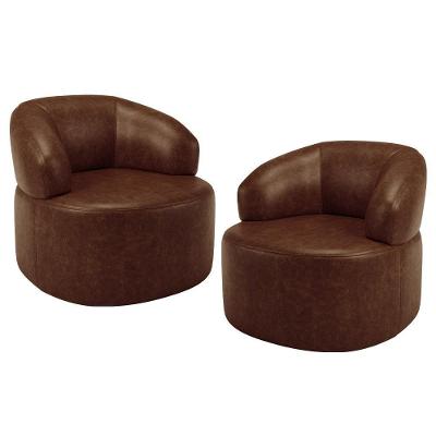 Kit 2 Poltronas Giratórias Helena L02 Para Sala De Estar Couríssimo Marrom Lyam Decor