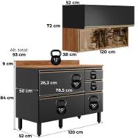 Balcao Com Tampo E Armario Aereo Vidro 120 Cm Proenca Nogueira Carbono Prime Demartez Nogueira Carbono Prime - 2