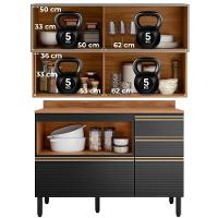 Balcao Com Tampo E Armario Aereo Vidro 120 Cm Proenca Nogueira Carbono Prime Demartez Nogueira Carbono Prime - 8