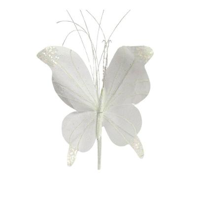 Borboleta Pick Natal Branca Full Glitter Luxo 23cm - Magizi