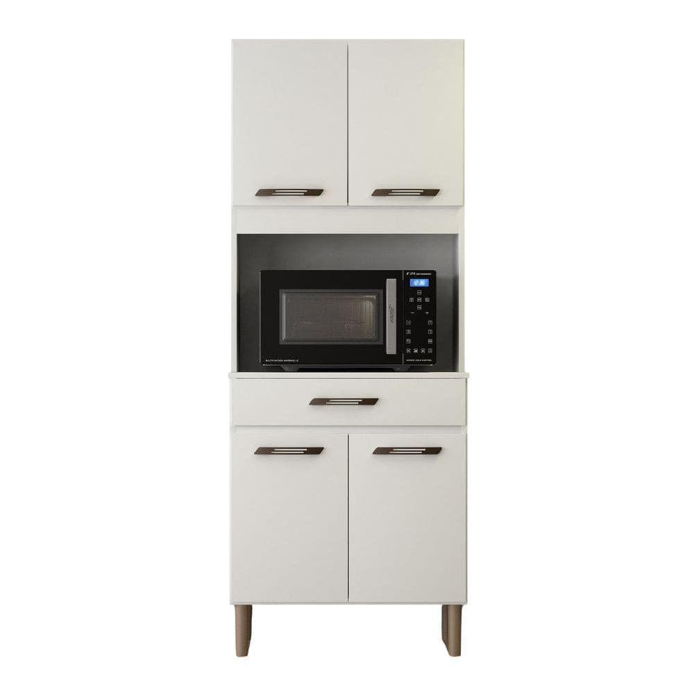 Armário De Cozinha Multiuso 4 Portas Com Espaço Micro-ondas Branco Acetinado - 3