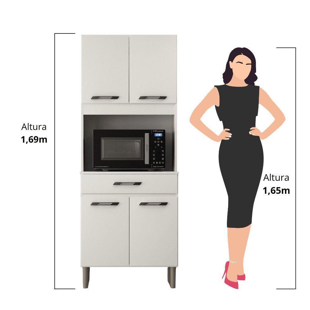 Armário De Cozinha Multiuso 4 Portas Com Espaço Micro-ondas Branco Acetinado - 6