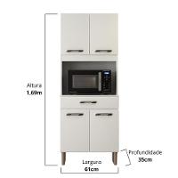 Armário De Cozinha Multiuso 4 Portas Com Espaço Micro-ondas Branco Acetinado - 5