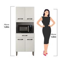 Armário De Cozinha Multiuso 4 Portas Com Espaço Micro-ondas Branco Acetinado - 6
