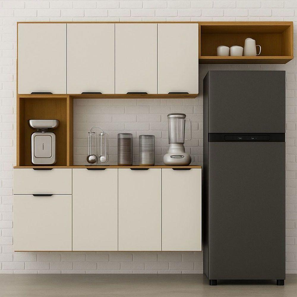 Cozinha Compacta Aura 8 Portas Com Nicho Integrado Cinamomo/off White - 1