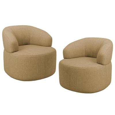 Kit 02 Poltronas Giratória Orgânica Para Sala De Estar Living Helena L02 Linho Bege Escuro - Lyam Decor