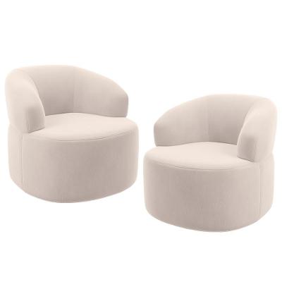 Kit 02 Poltronas Giratória Orgânica Para Sala De Estar Living Helena L02 Suede Bege - Lyam Decor