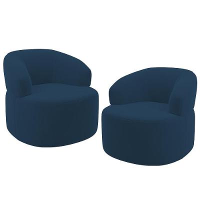 Kit 02 Poltronas Giratória Orgânica Para Sala De Estar Living Helena L02 Suede Azul Marinho - Lyam Decor