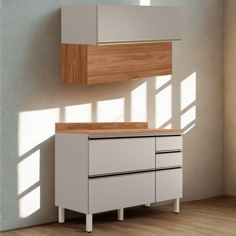 Balcao Com Tampo E Armario Aereo 120 Cm Proenca Nogueira Nude Prime Demartez Nogueira Nude Prime - 4
