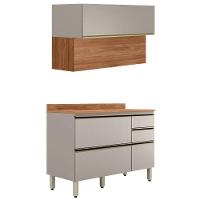 Balcao Com Tampo E Armario Aereo 120 Cm Proenca Nogueira Nude Prime Demartez Nogueira Nude Prime - 1