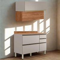 Balcao Com Tampo E Armario Aereo 120 Cm Proenca Nogueira Nude Prime Demartez Nogueira Nude Prime