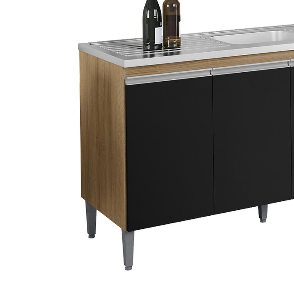 Balcao Para Pia Sem Tampo 145 Cm Tatiane Amendoa Preto Reajl Moveis Amendoa Preto - 6