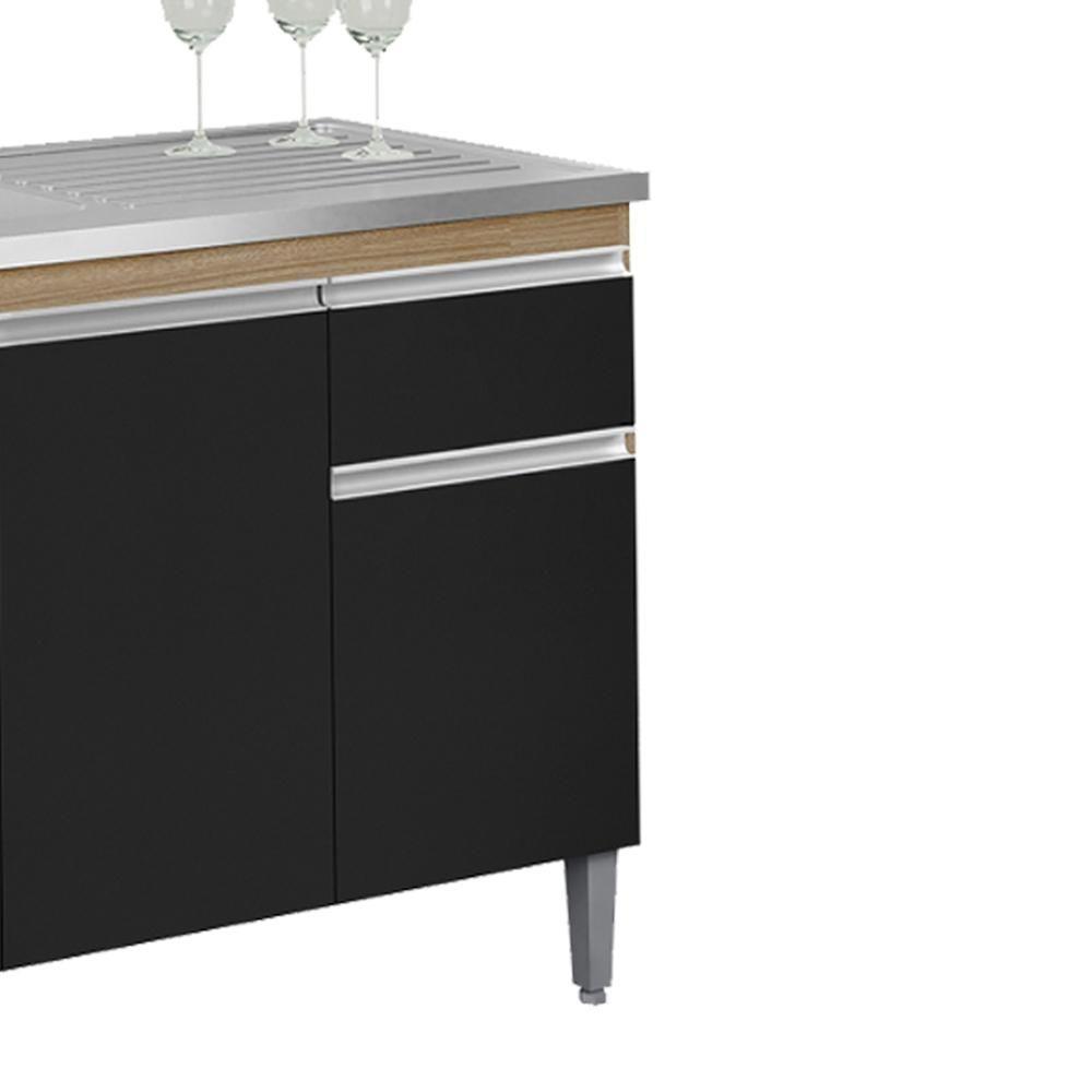 Balcao Para Pia Sem Tampo 145 Cm Tatiane Amendoa Preto Reajl Moveis Amendoa Preto - 7