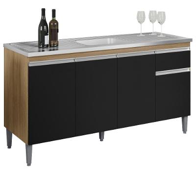 Balcao Para Pia Sem Tampo 145 Cm Tatiane Amendoa Preto Reajl Moveis Amendoa Preto