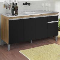 Balcao Para Pia Sem Tampo 145 Cm Tatiane Amendoa Preto Reajl Moveis Amendoa Preto - 2