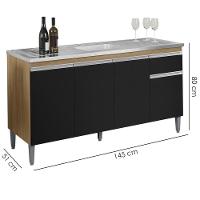 Balcao Para Pia Sem Tampo 145 Cm Tatiane Amendoa Preto Reajl Moveis Amendoa Preto - 3