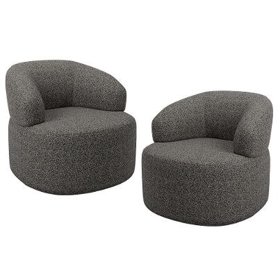 Kit 02 Poltronas Giratória Orgânica Para Sala De Estar Living Helena L02 Linho Mescla Chumbo - Lyam Decor
