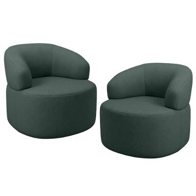 Kit 02 Poltronas Giratória Orgânica Para Sala De Estar Living Helena L02 Linho Verde - Lyam Decor