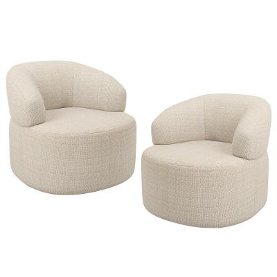 Kit 02 Poltronas Giratória Orgânica Para Sala De Estar Living Helena L02 Linho Palha - Lyam Decor