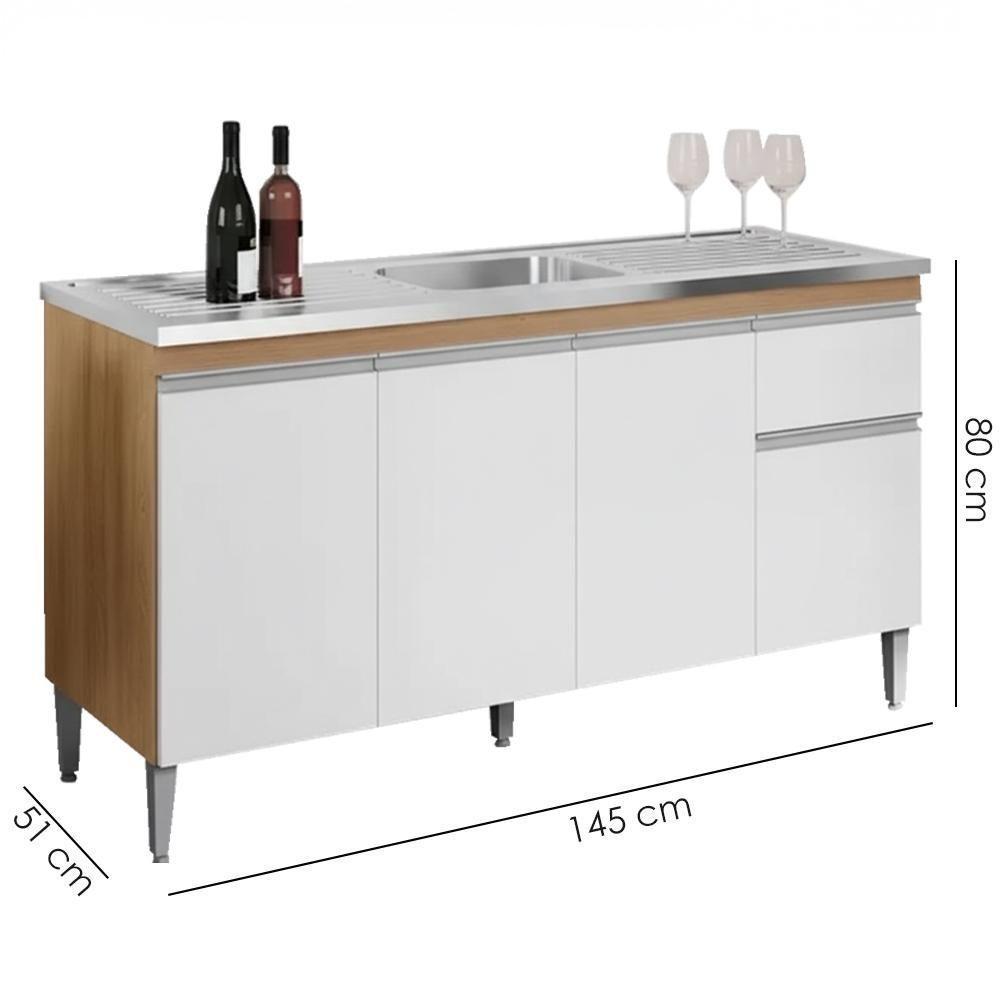 Balcao Para Pia Sem Tampo 145 Cm Tatiane Amendoa Branco Reajl Moveis Amendoa Branco - 3