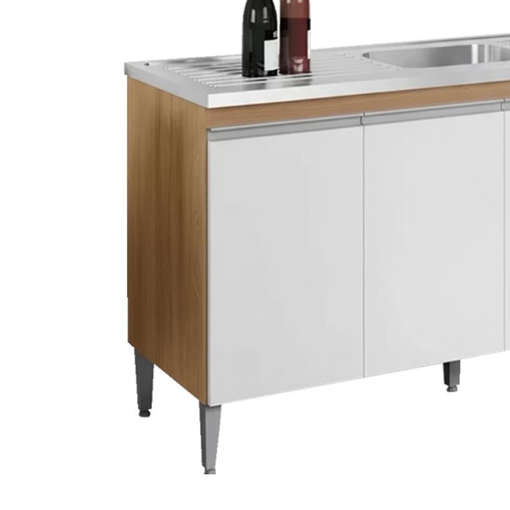 Balcao Para Pia Sem Tampo 145 Cm Tatiane Amendoa Branco Reajl Moveis Amendoa Branco - 6