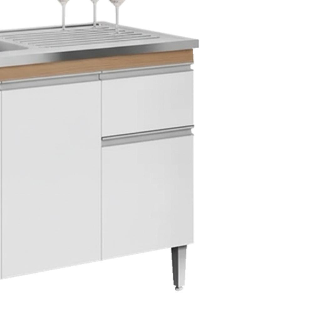 Balcao Para Pia Sem Tampo 145 Cm Tatiane Amendoa Branco Reajl Moveis Amendoa Branco - 7