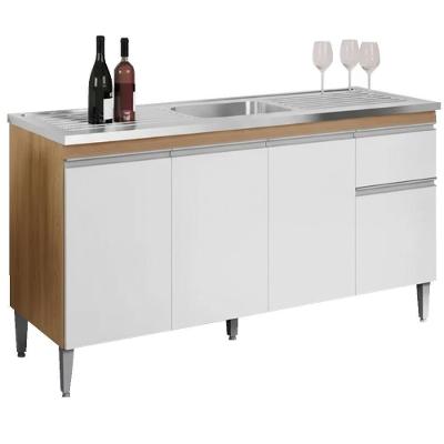 Balcao Para Pia Sem Tampo 145 Cm Tatiane Amendoa Branco Reajl Moveis Amendoa Branco