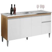 Balcao Para Pia Sem Tampo 145 Cm Tatiane Amendoa Branco Reajl Moveis Amendoa Branco - 1