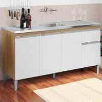 Balcao Para Pia Sem Tampo 145 Cm Tatiane Amendoa Branco Reajl Moveis Amendoa Branco - 2