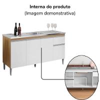 Balcao Para Pia Sem Tampo 145 Cm Tatiane Amendoa Branco Reajl Moveis Amendoa Branco - 5