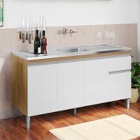 Balcao Para Pia Sem Tampo 145 Cm Tatiane Amendoa Branco Reajl Moveis Amendoa Branco - 8