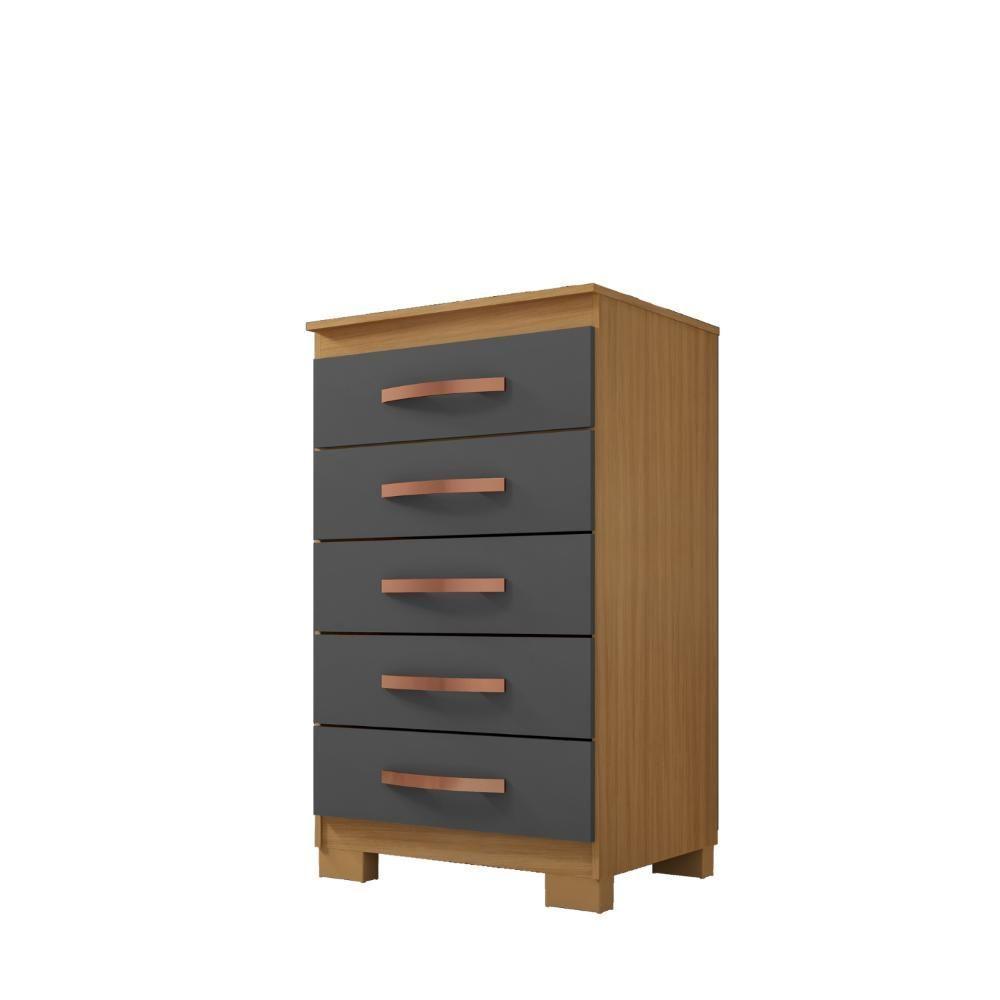 Cômoda 5 Gavetas Compacta Para Quarto Carvalho Grafite - 2