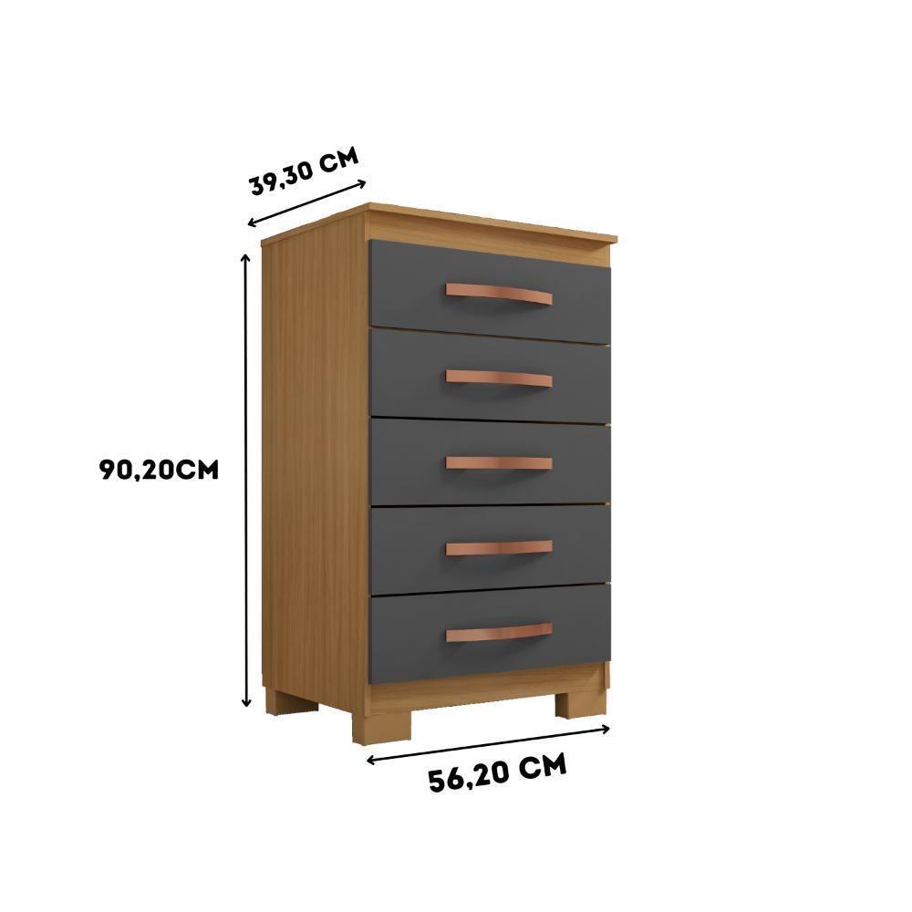 Cômoda 5 Gavetas Compacta Para Quarto Carvalho Grafite - 3