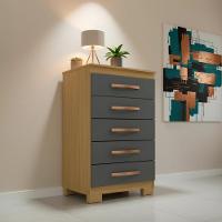 Cômoda 5 Gavetas Compacta Para Quarto Carvalho Grafite - 1