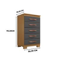 Cômoda 5 Gavetas Compacta Para Quarto Carvalho Grafite - 3